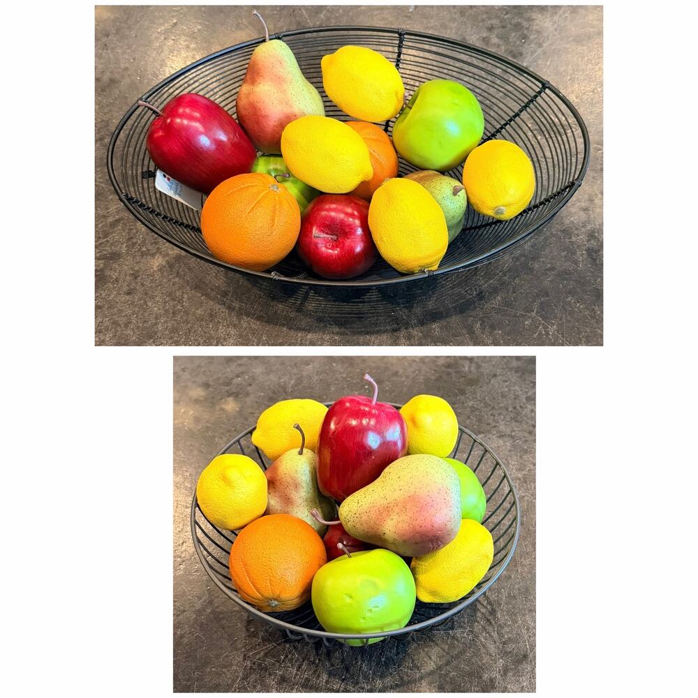 Modern Black Wire Fruit Bowl Centerpiece W/ Total Of 12pcs Realistic Faux Fruit